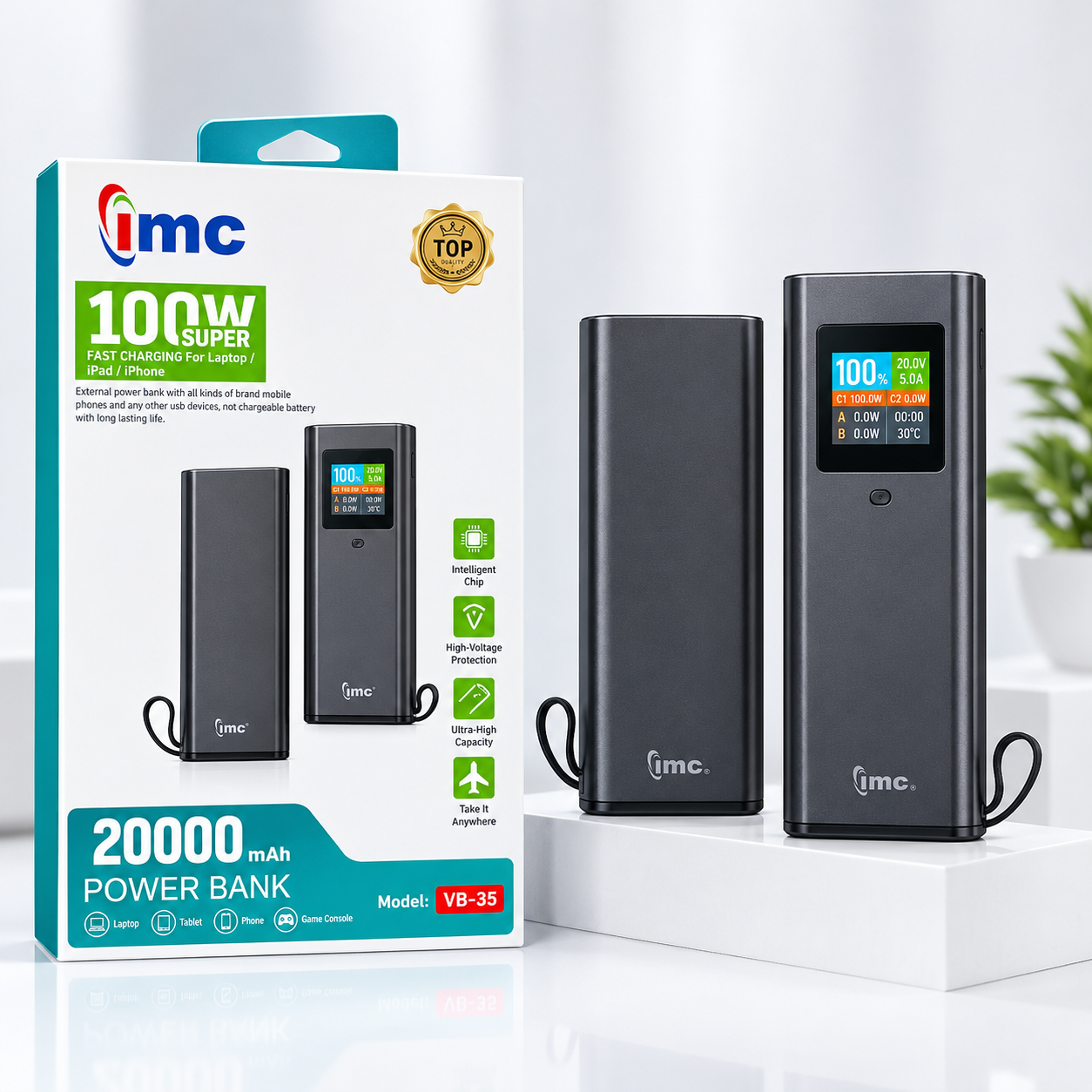 پاوربانک IMC مدل VB-35 ظرفیت ۲۰۰۰۰ میلی‌آمپرساعت با توان ۱۰۰ وات